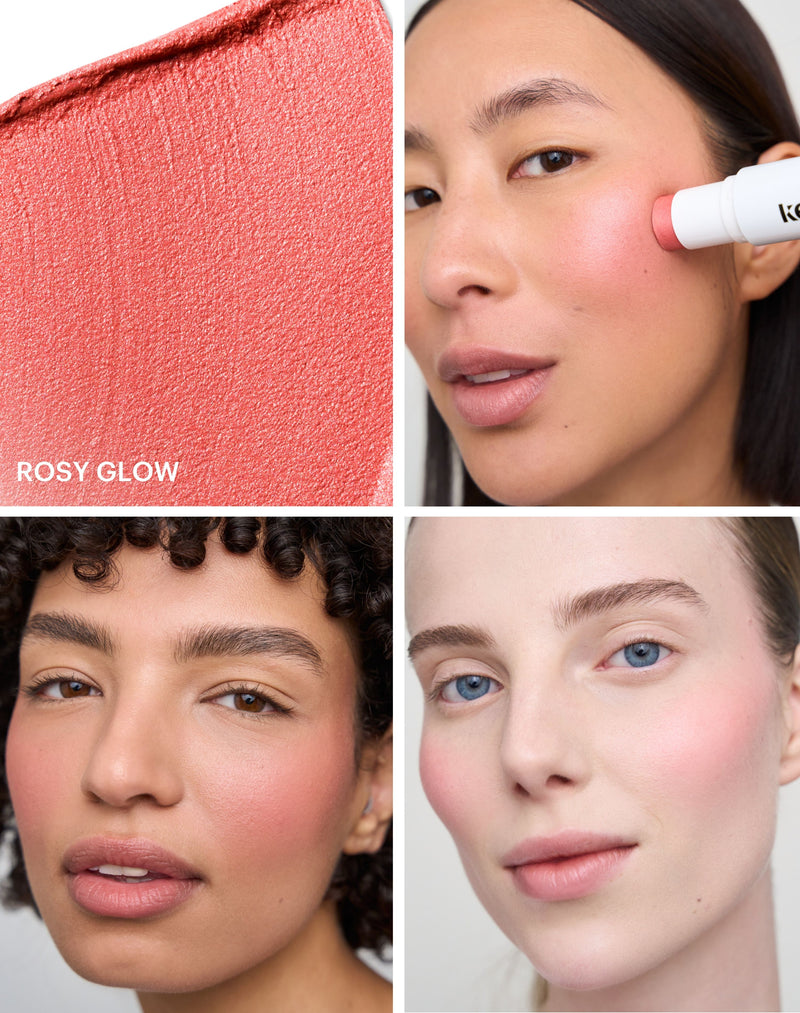 rosy glow blush; 2 in 1 Glowy Blush: Un fresco rosa pesca con una punta di corallo e una fresca luminosità.